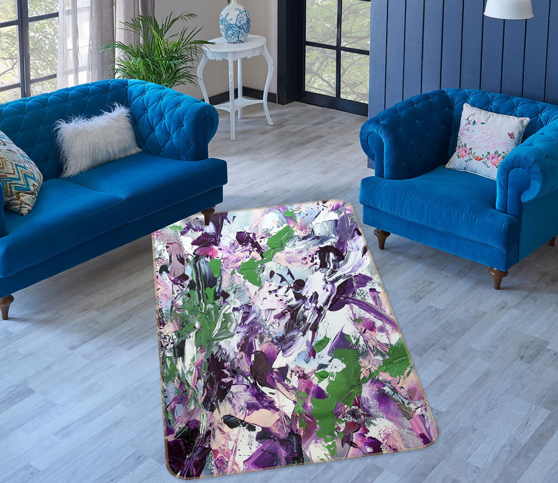3D Purple Flowers 3022 Allan P. Friedlander Rug Non Slip Rug Mat Mat AJ Creativity Home 