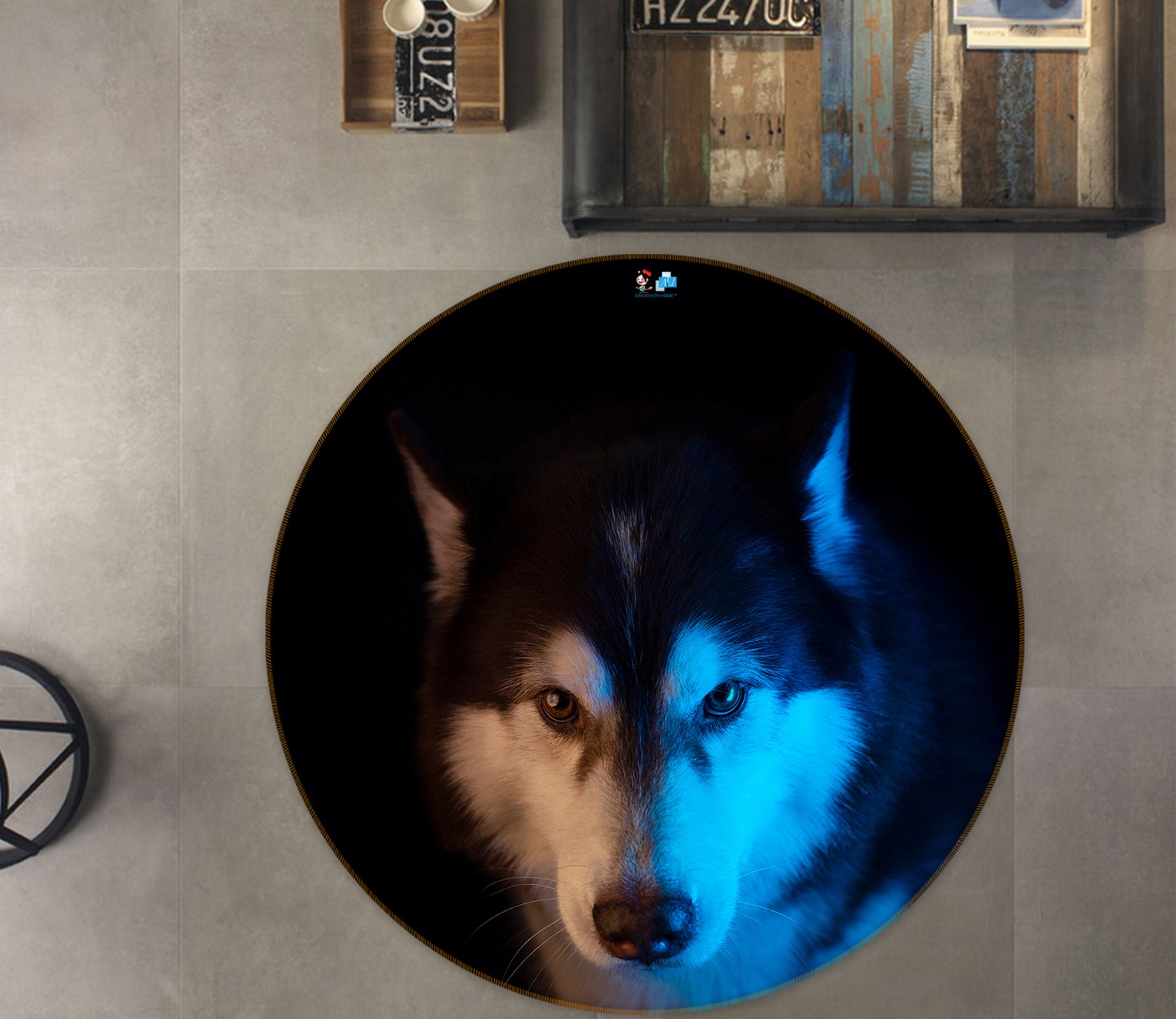 3D Husky 81160 Round Non Slip Rug Mat