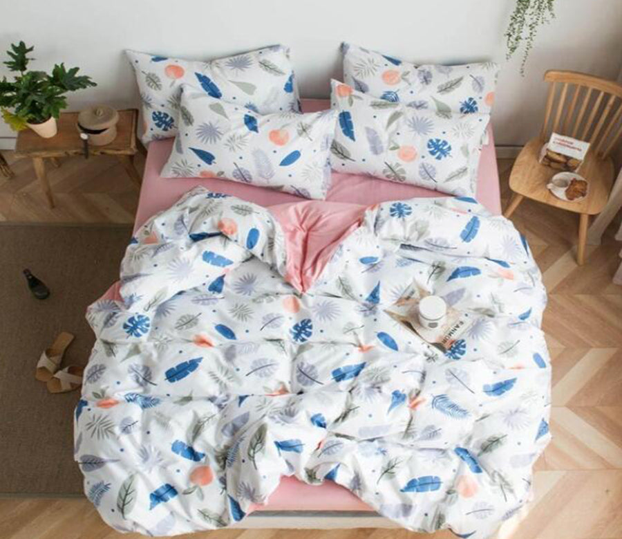 3D Blue Leaves 7044 Bed Pillowcases Quilt