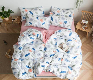 3D Blue Leaves 7044 Bed Pillowcases Quilt