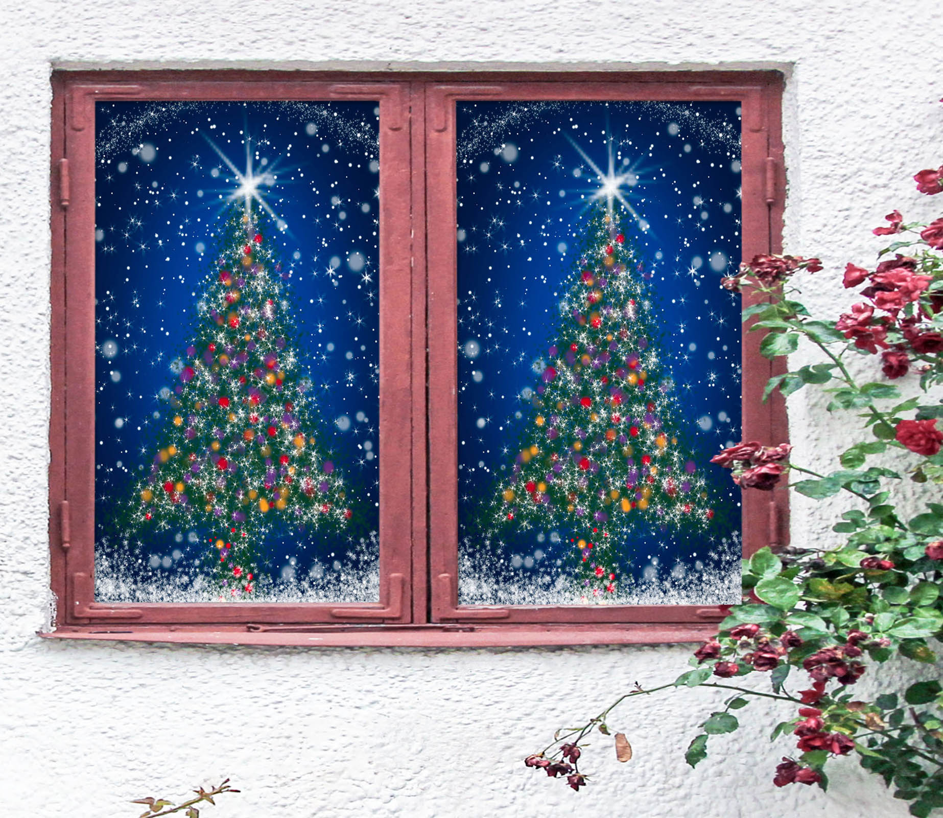 3D Christmas Tree 43080 Christmas Window Film Print Sticker Cling Stained Glass Xmas