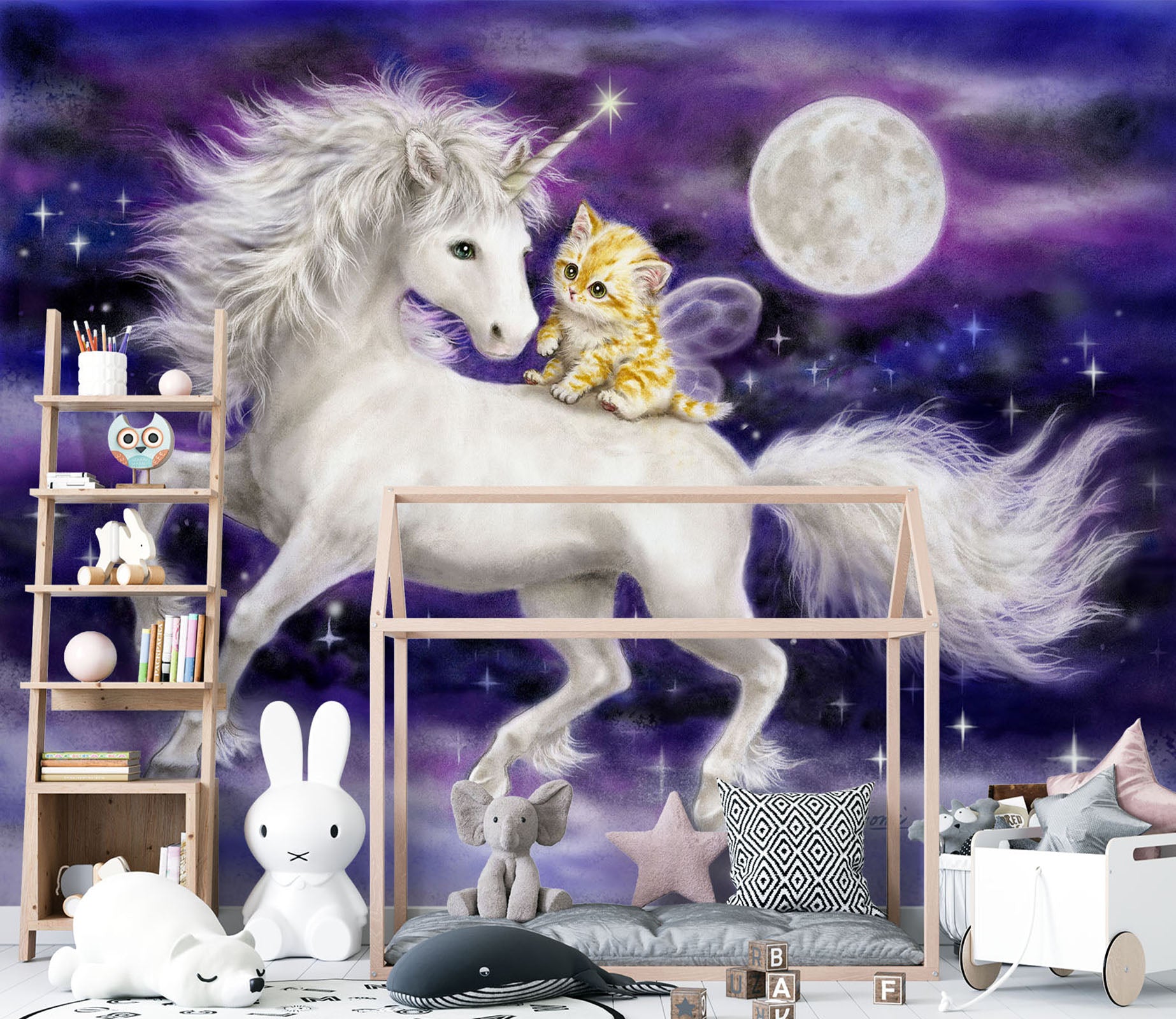 3D Unicorn Cat 5444 Kayomi Harai Wall Mural Wall Murals