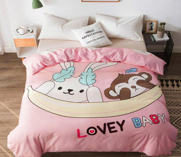 3D Rabbit Monkey 3011 Bed Pillowcases Quilt