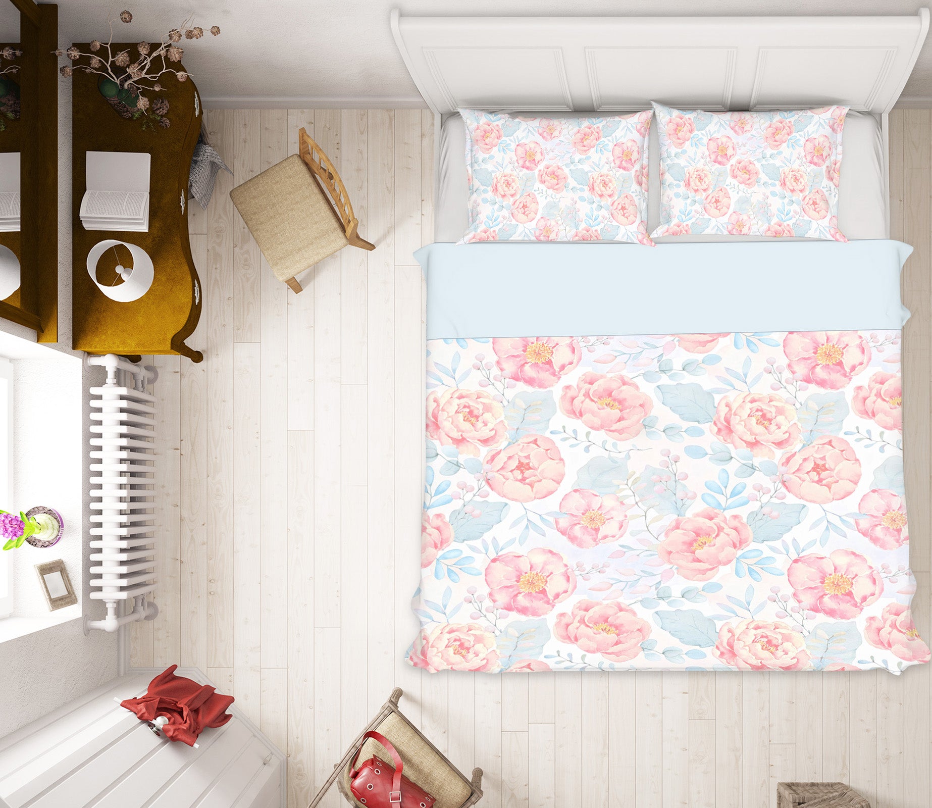 3D Light Blue Pink Flower 18182 Uta Naumann Bedding Bed Pillowcases Quilt
