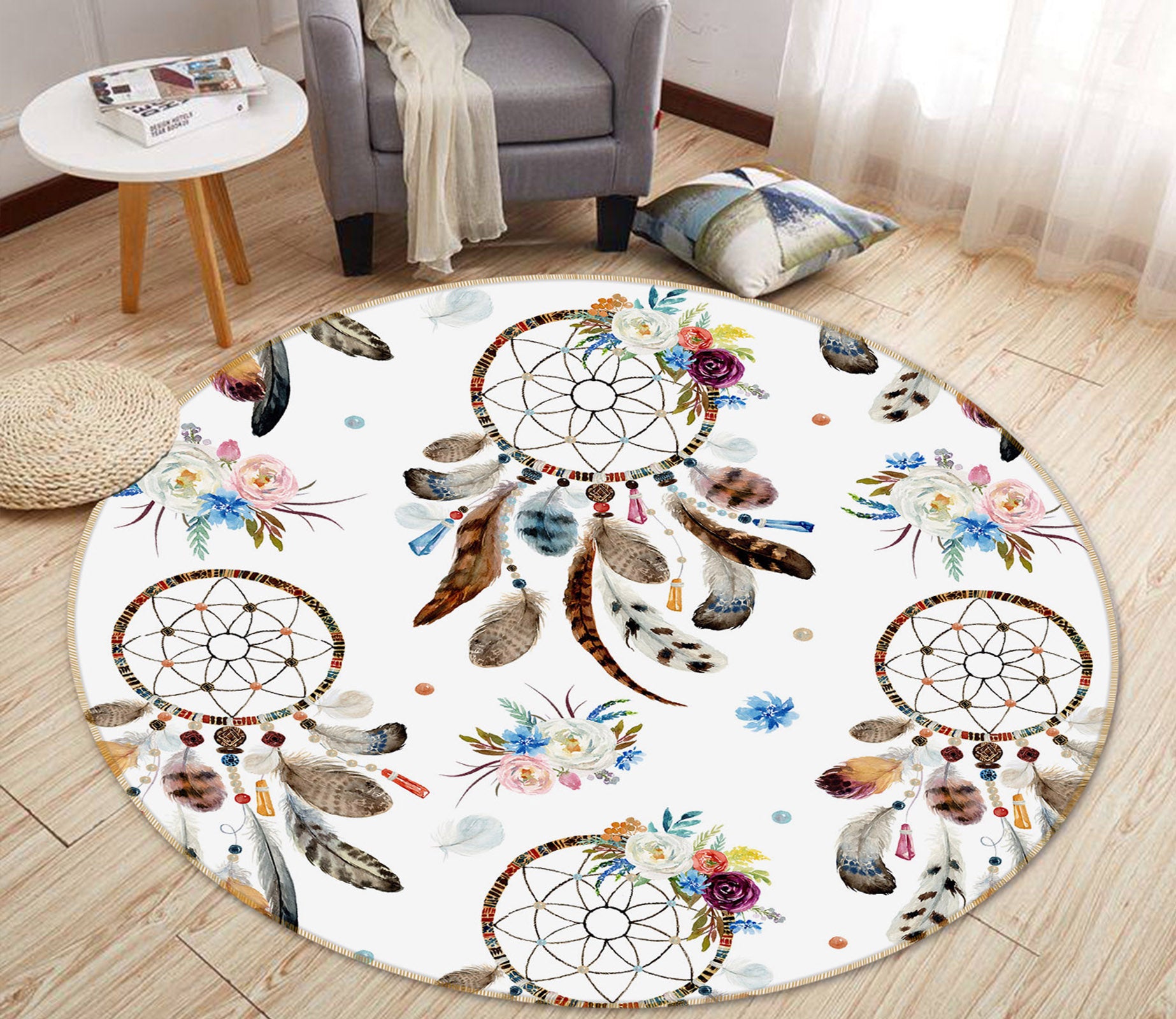 3D Many Dream Catchers 29034 Round Non Slip Rug Mat