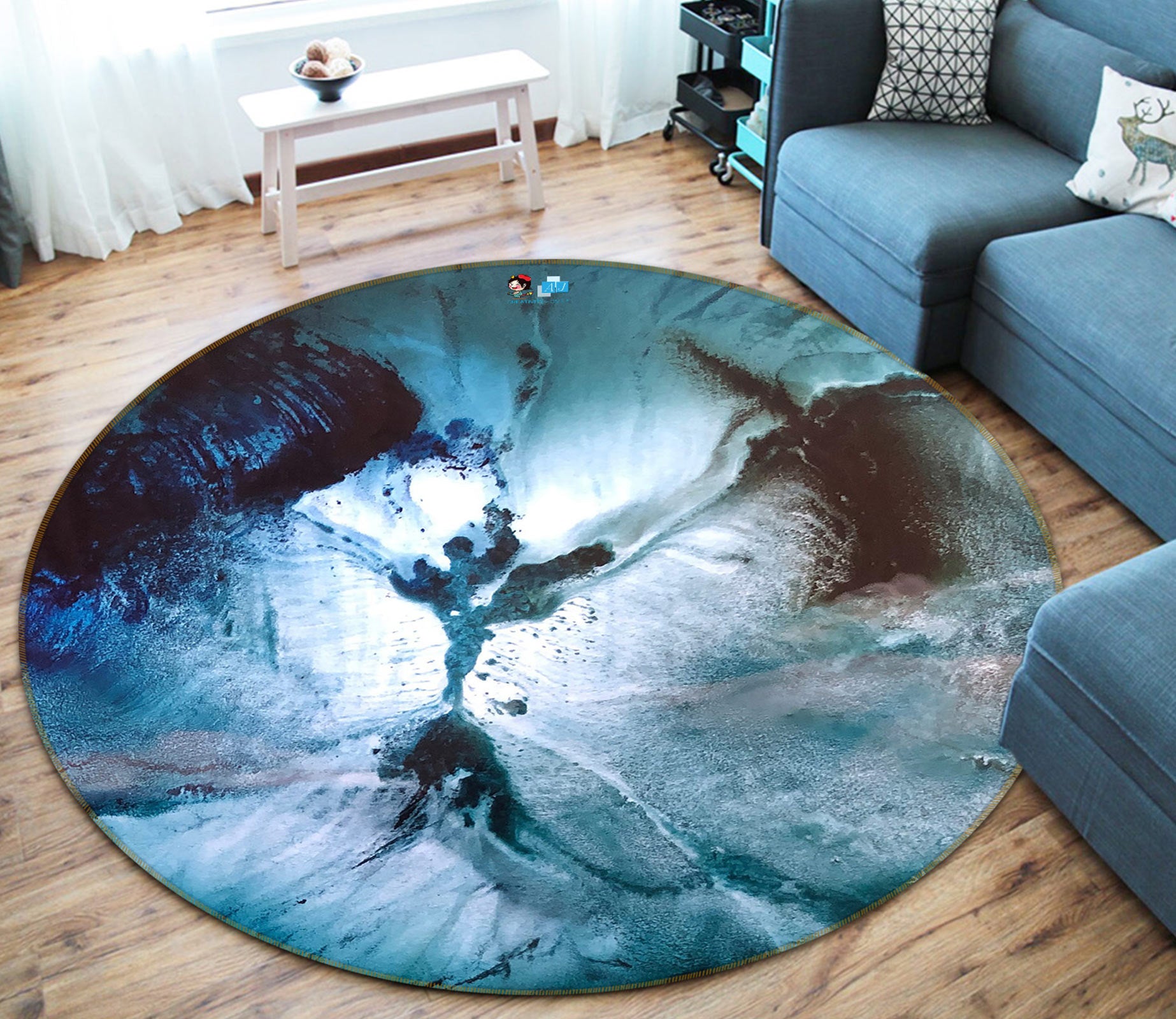 3D Blue Texture 778 Skromova Marina Rug Round Non Slip Rug Mat