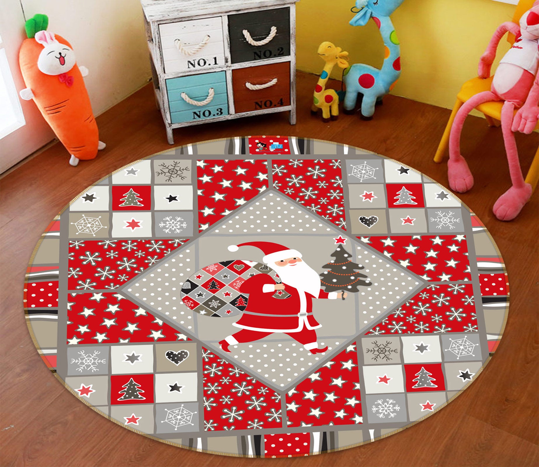 3D Santa Claus Pattern 54089 Christmas Round Non Slip Rug Mat Xmas