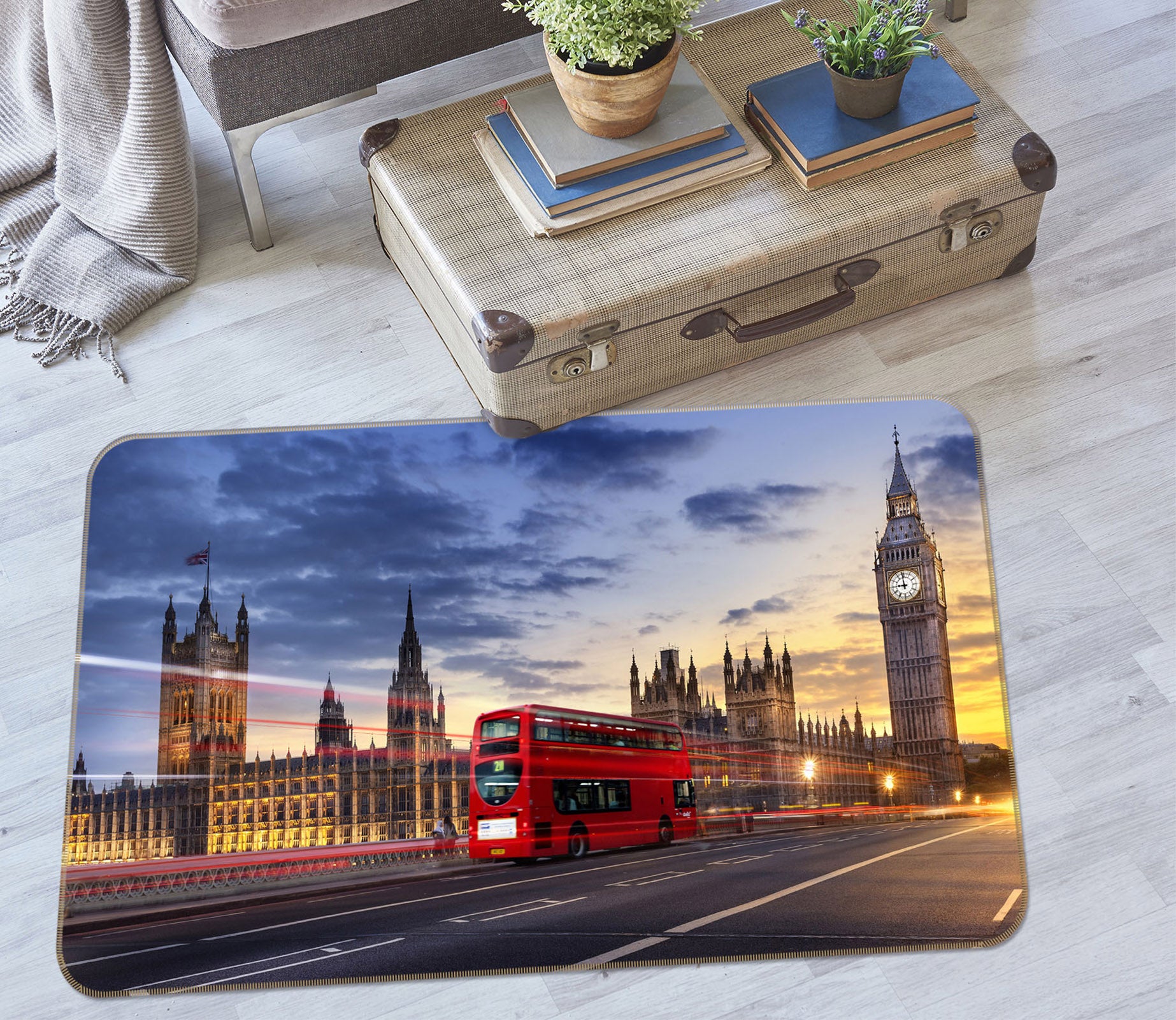3D Street Architecture Red Bus 68066 Vehicle Non Slip Rug Mat