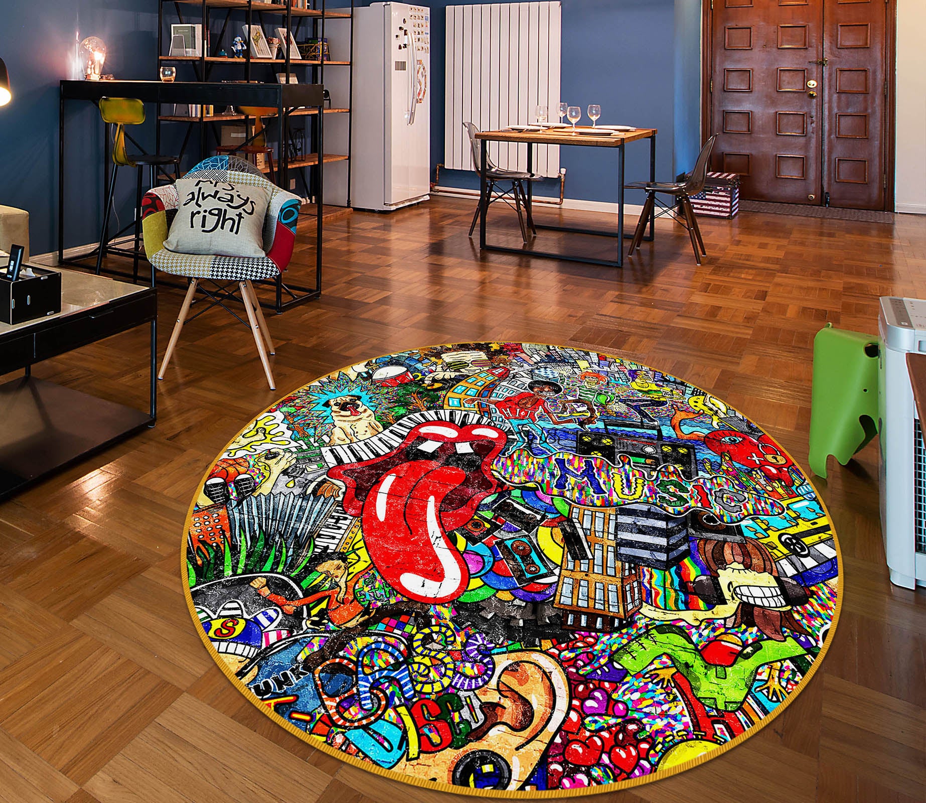 3D Pattern 37022 Round Non Slip Rug Mat