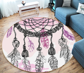 3D Feather 29020 Round Non Slip Rug Mat