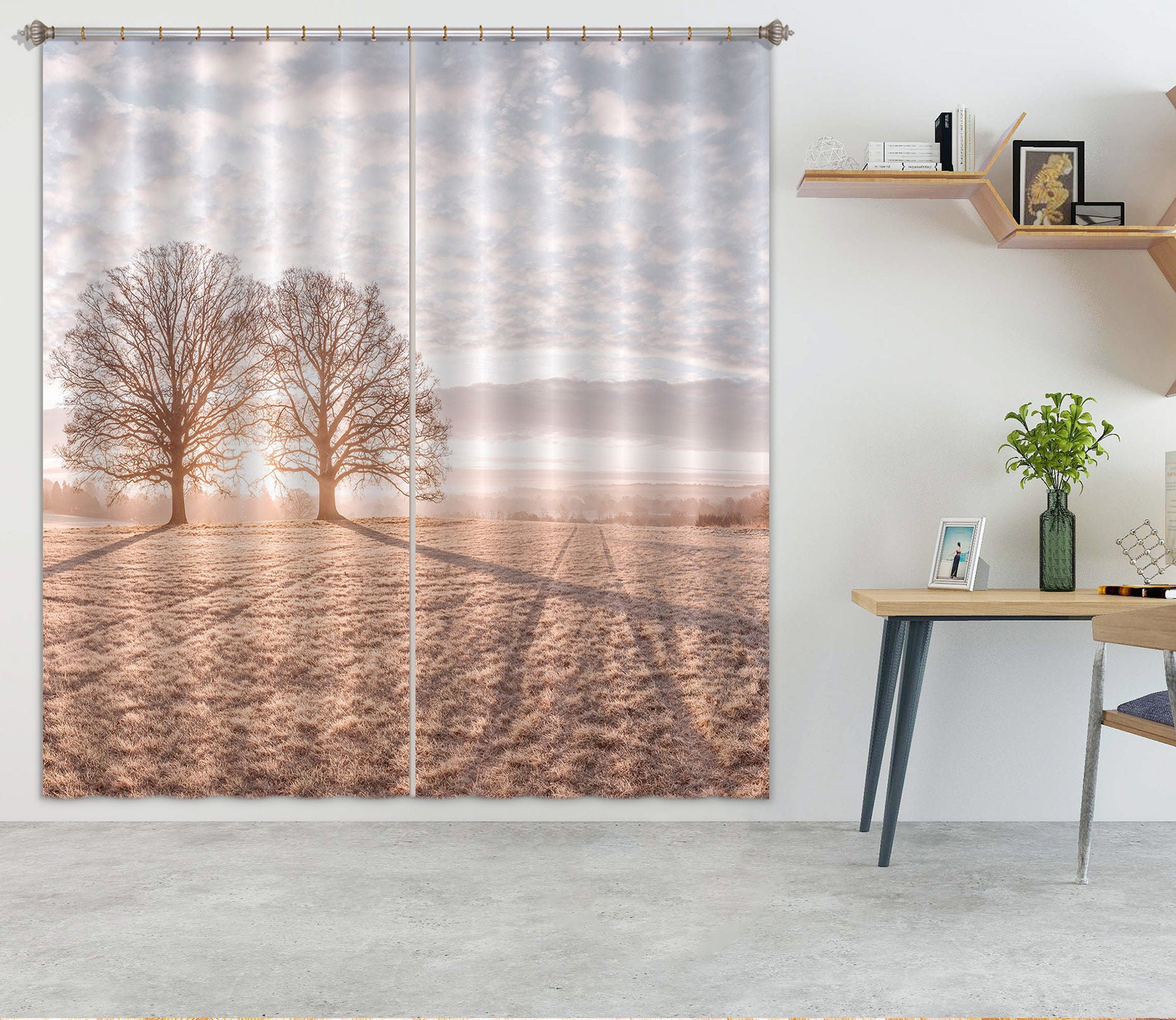 3D Sunset Tree Shadow 083 Assaf Frank Curtain Curtains Drapes