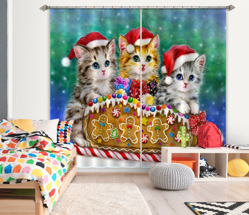 3D Christmas Hat Cat 9024 Kayomi Harai Curtain Curtains Drapes