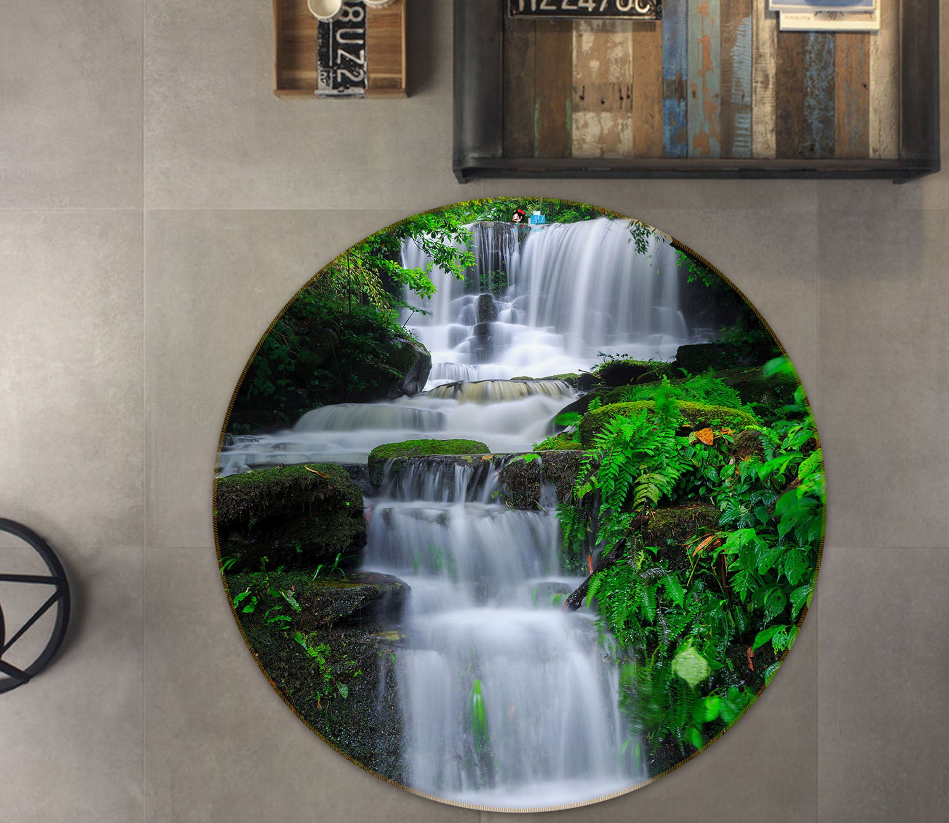 3D Waterfall Water 69072 Round Non Slip Rug Mat
