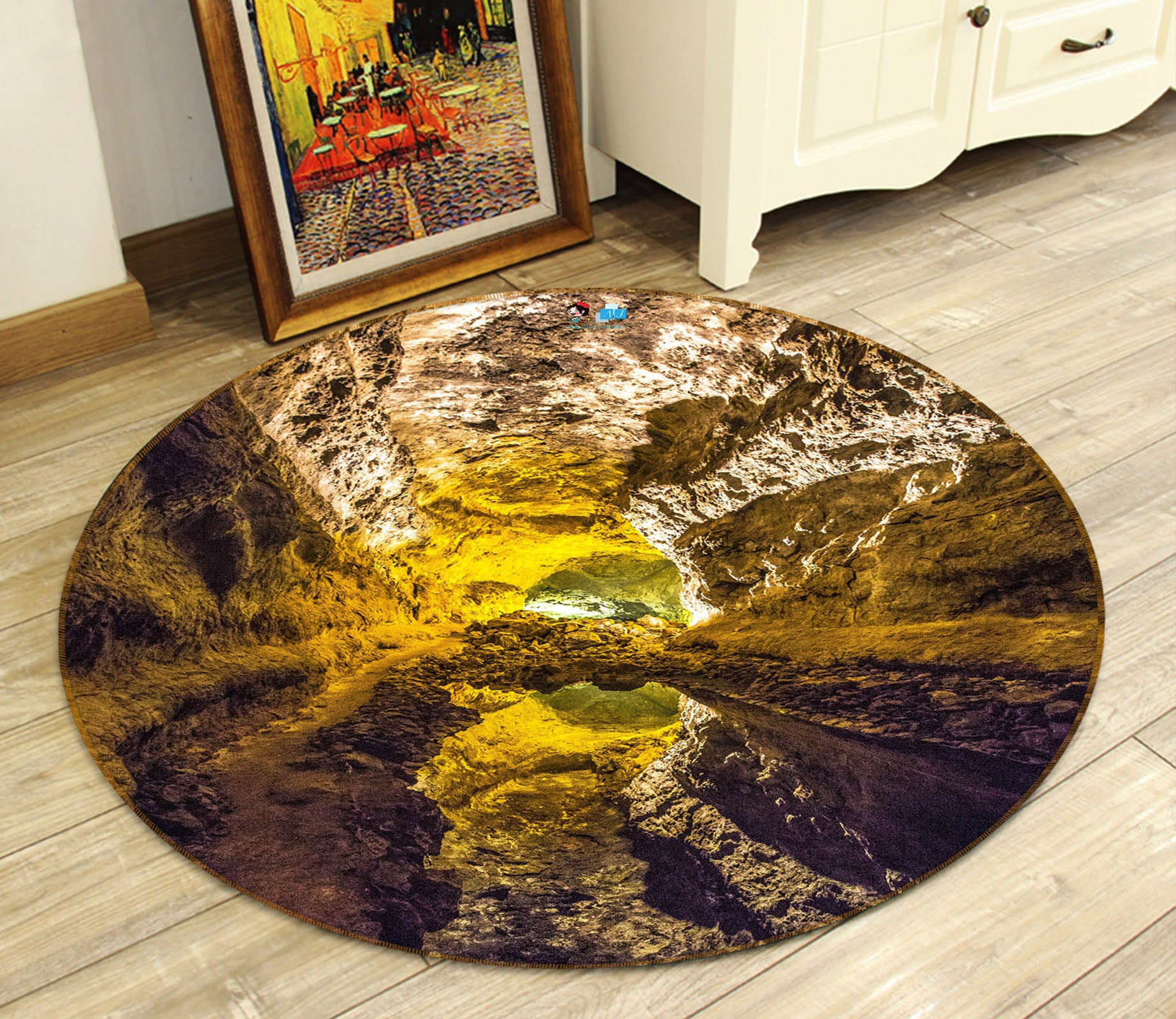 3D Grotto Water 69220 Round Non Slip Rug Mat