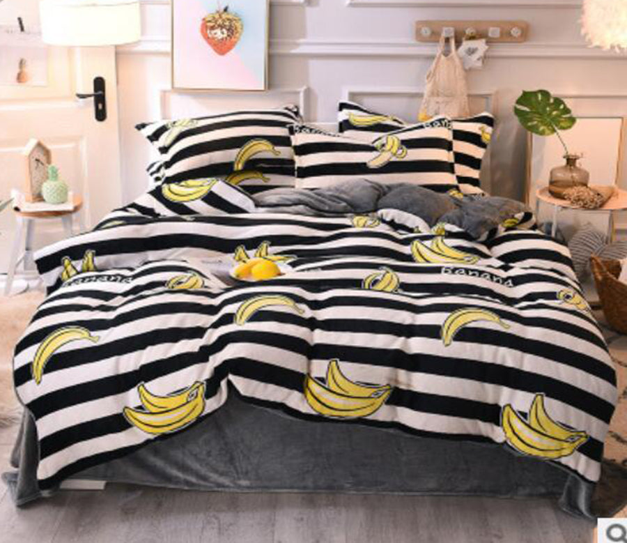 3D Black And White Bars Banana 14006 Bed Pillowcases Quilt