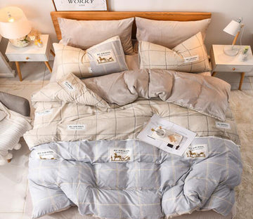 3D Light Gray Grid 3172 Bed Pillowcases Quilt