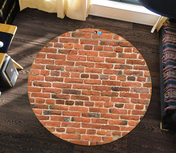 3D Red Brick Wall 74001 Round Non Slip Rug Mat