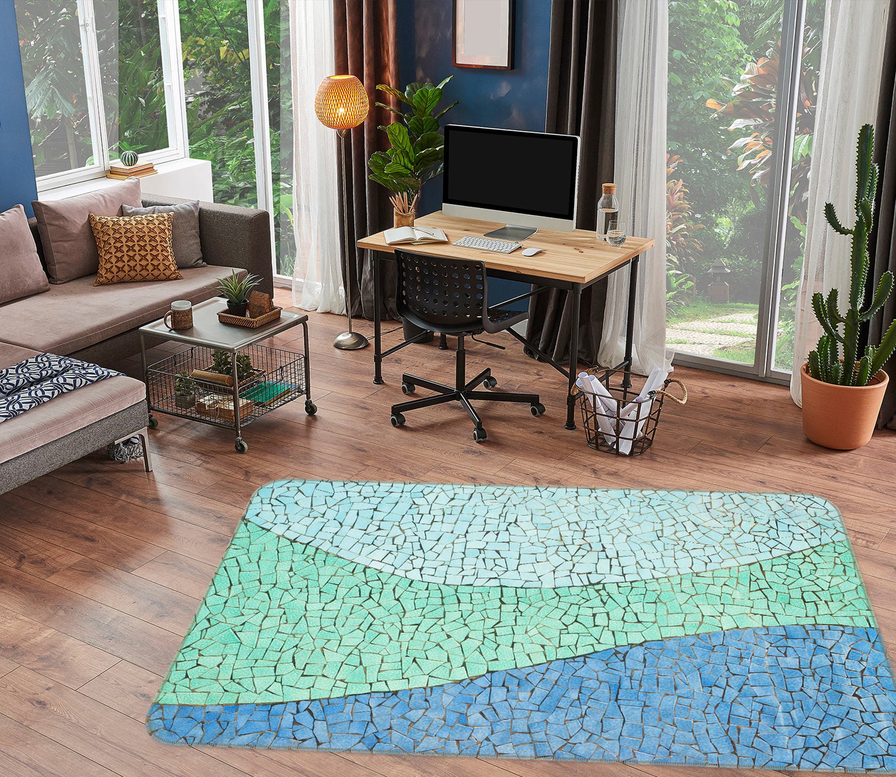 3D Blue Pattern 33035 Non Slip Rug Mat