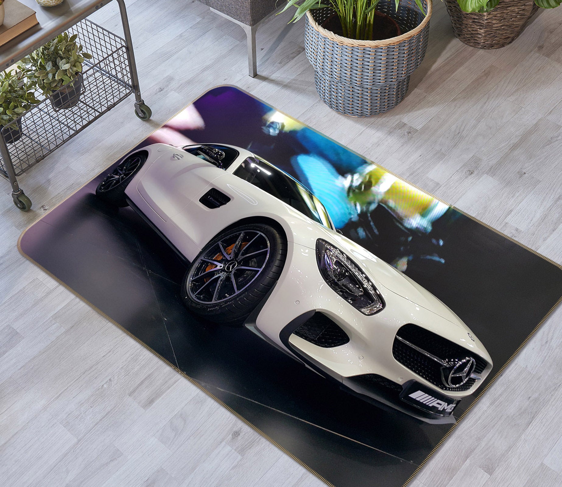 3DWhite Sports Car 42008 Vehicle Non Slip Rug Mat