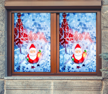 3D Cartoon Santa 42175 Christmas Window Film Print Sticker Cling Stained Glass Xmas