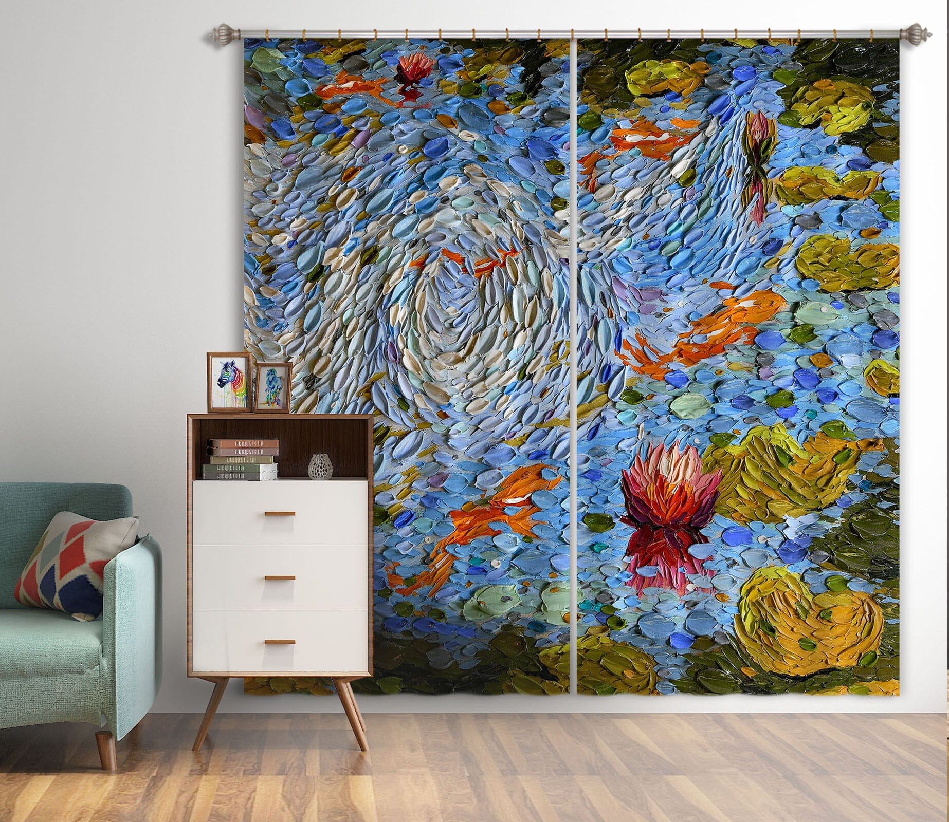 3D Fish Pond 053 Dena Tollefson Curtain Curtains Drapes Curtains AJ Creativity Home 