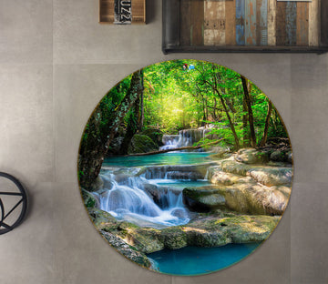 3D Forest Running Water 69154 Round Non Slip Rug Mat