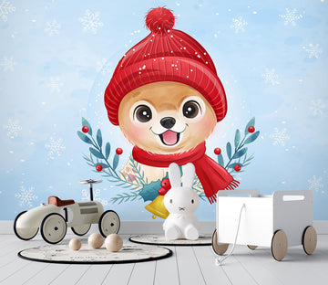 3D Dog Red Hat 58091 Wall Murals