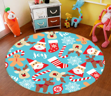 3D Santa Deer 54040 Christmas Round Non Slip Rug Mat Xmas