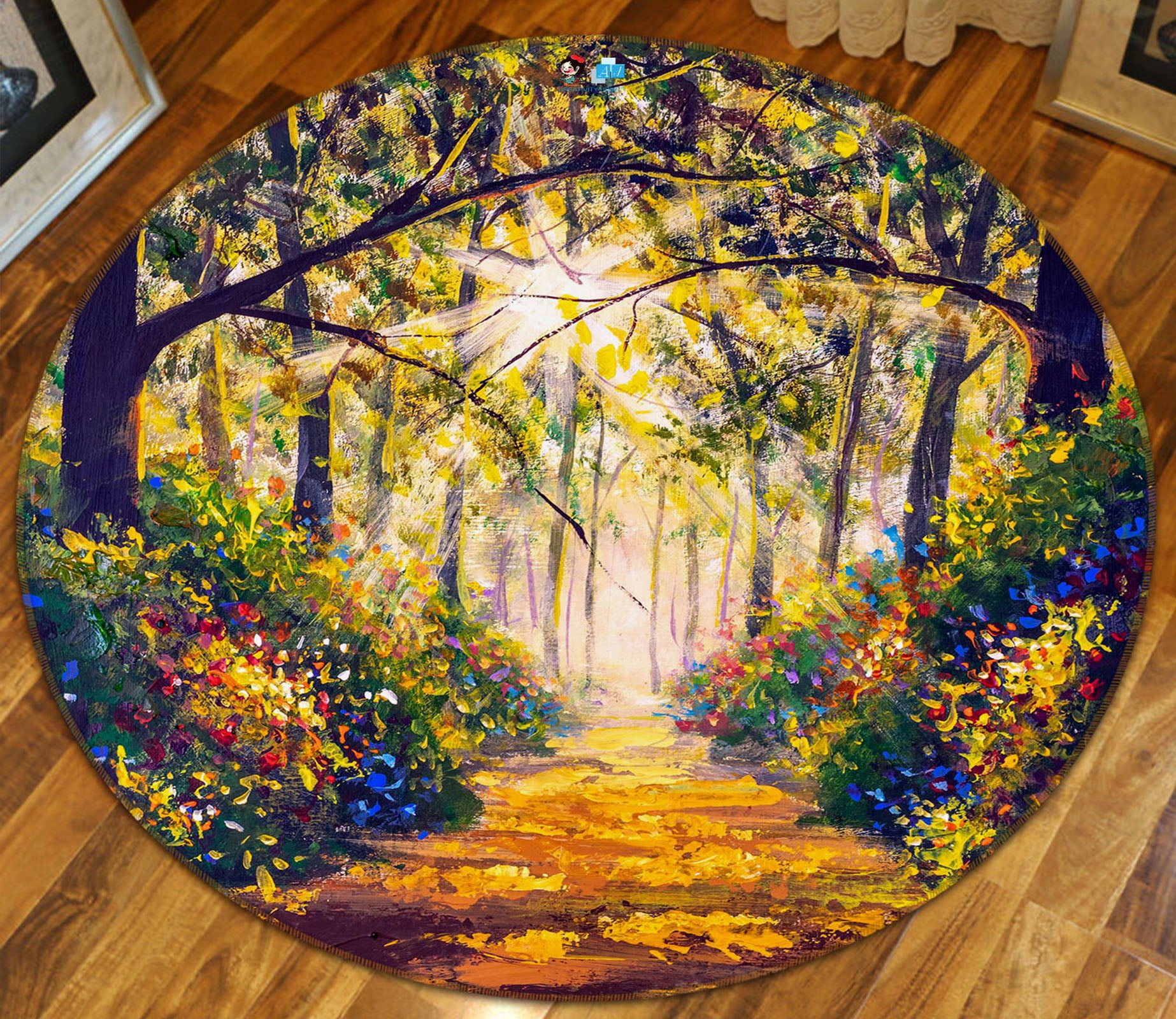 3D Forest Path 69138 Round Non Slip Rug Mat
