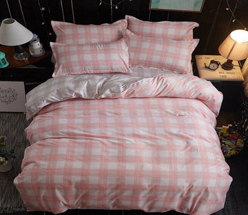 3D Light Pink Plaid 12172 Bed Pillowcases Quilt