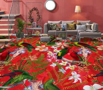 3D Red Flower Colorful Bird 99200 Uta Naumann Floor Mural