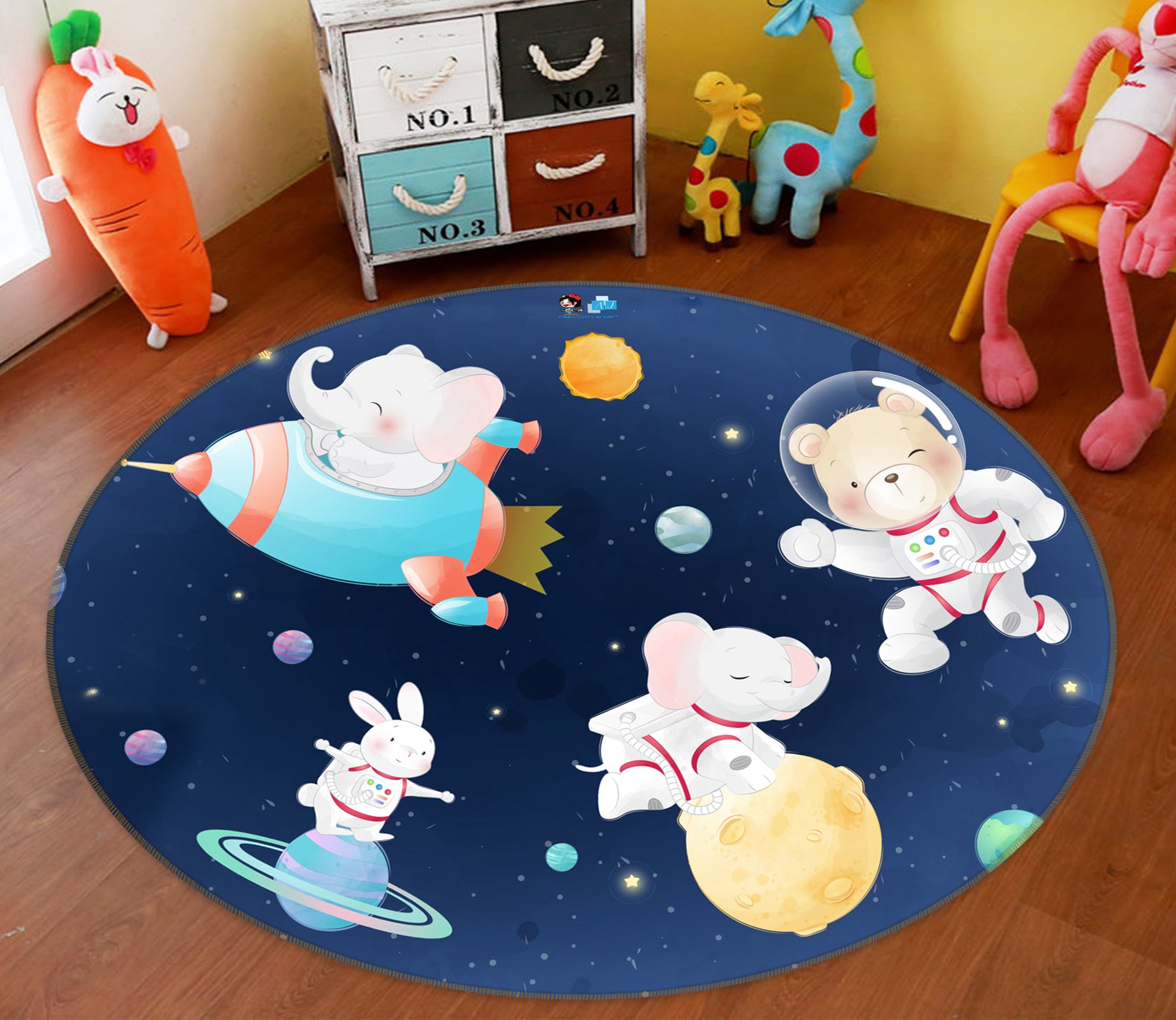 3D Space Animal Astronaut 81177 Round Non Slip Rug Mat