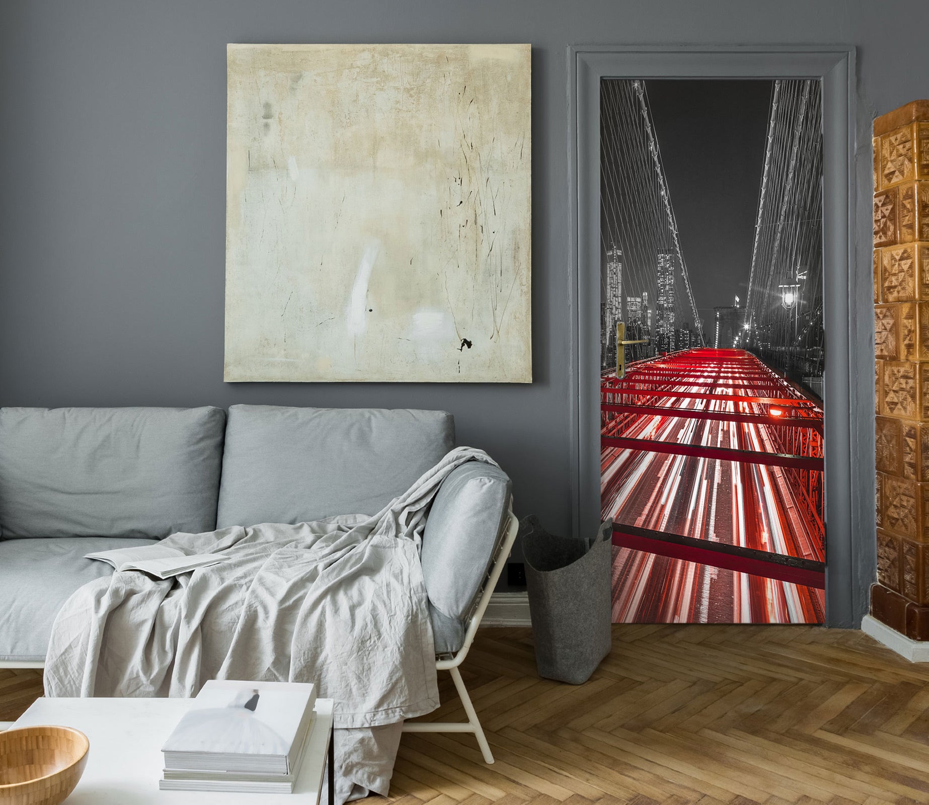 3D Red Light Bridge 10707 Assaf Frank Door Mural