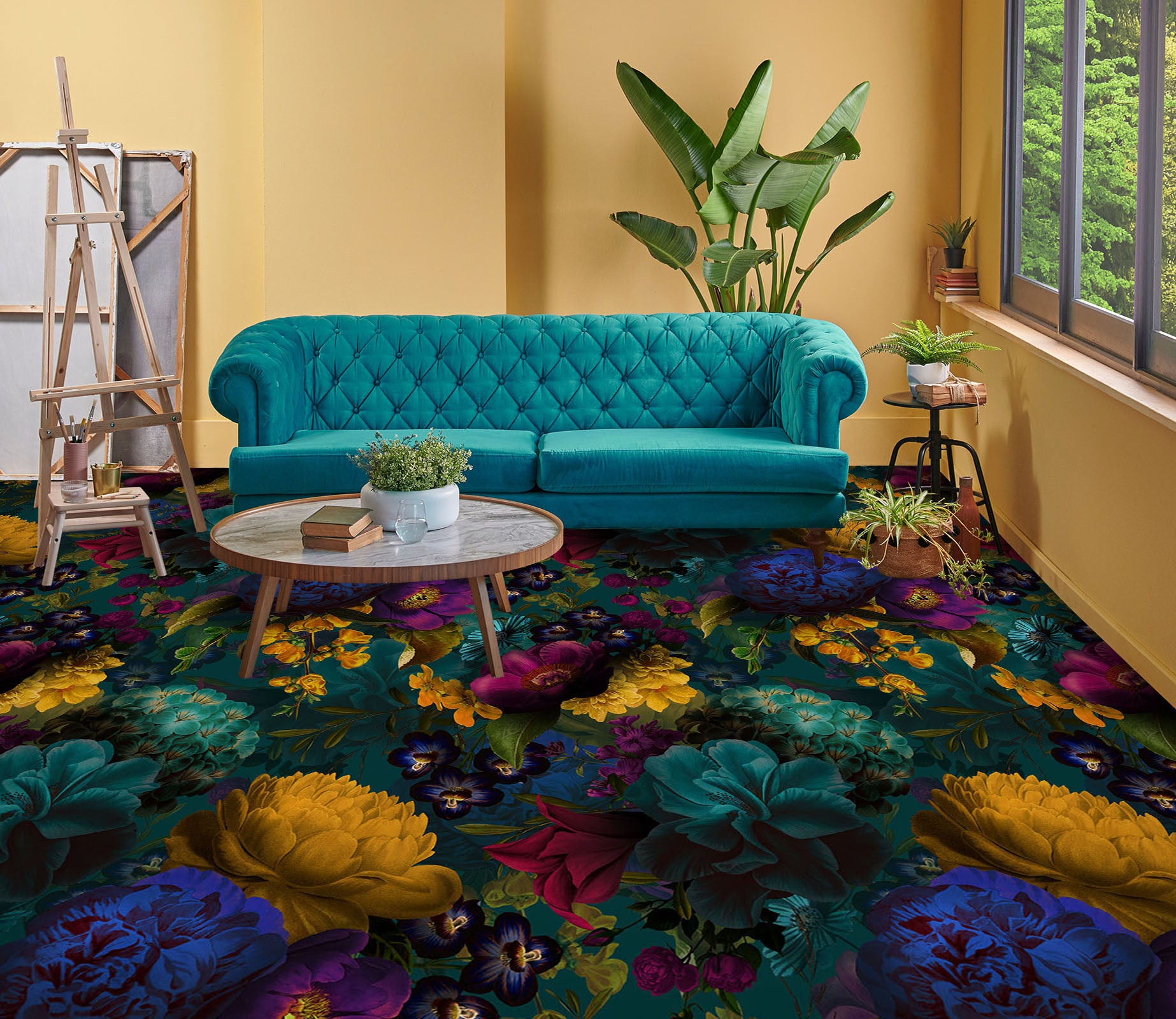 3D Dark Colored Flowers 99219 Uta Naumann Floor Mural