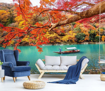 3D Autumn Leaves River 687 Wallpaper AJ Wallpaper 2 