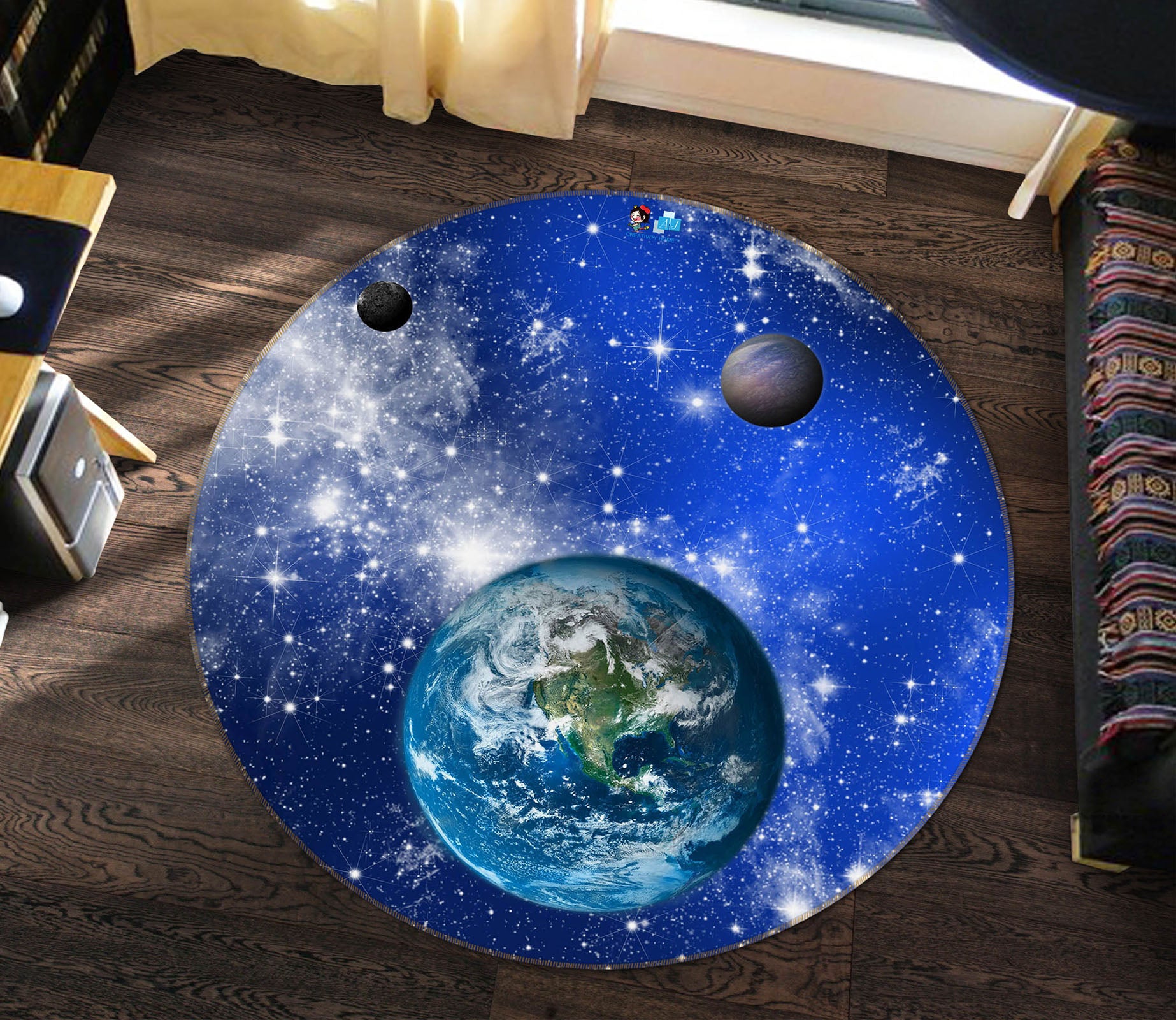 3D Starry Planet 74085 Round Non Slip Rug Mat