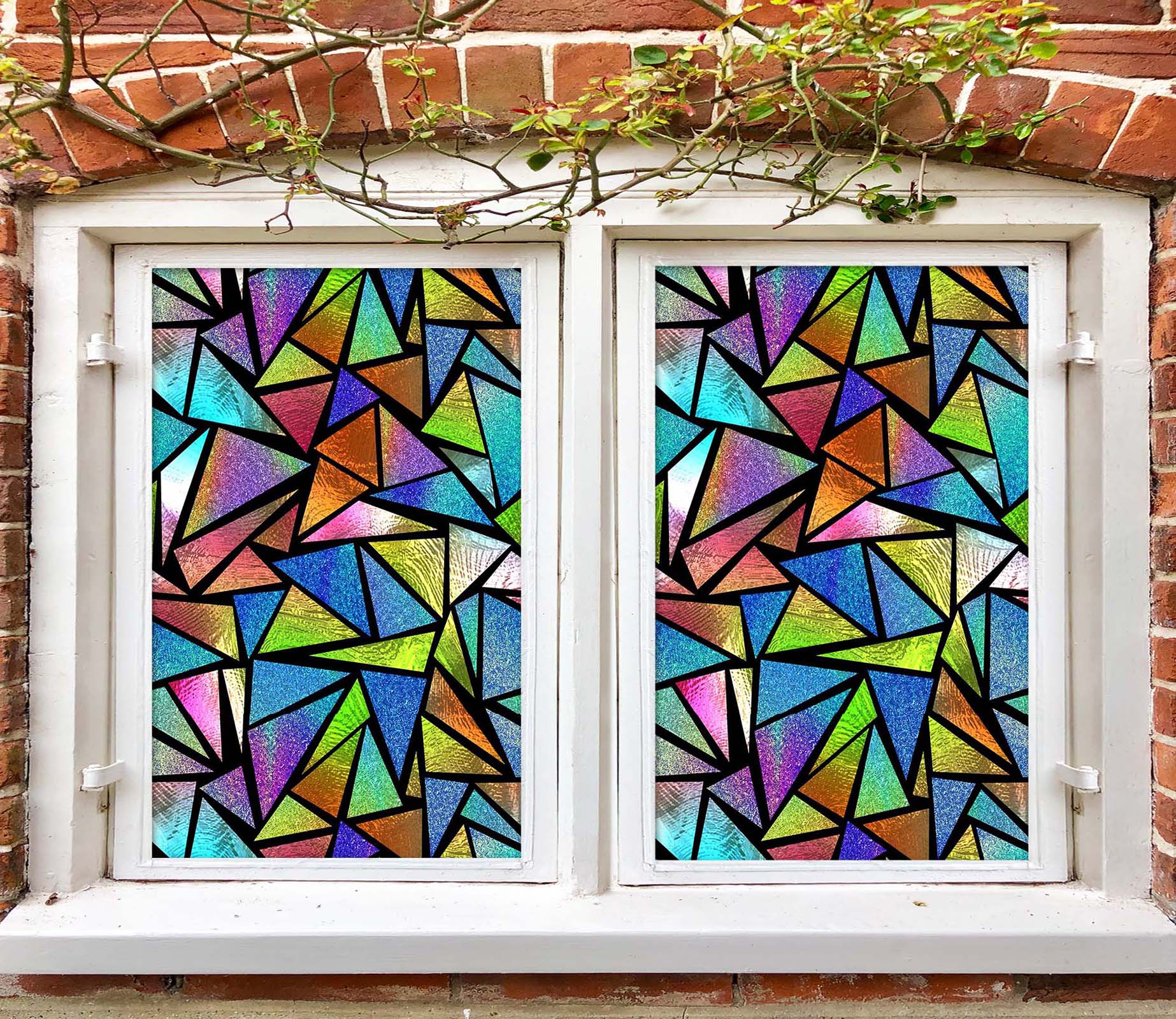 3D Color Triangle 457 Window Film Print Sticker Cling Stained Glass UV Block
