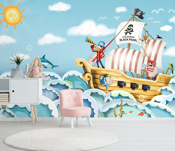 3D Cartoon Pirate Ship 006 Wall Murals Wallpaper AJ Wallpaper 2 