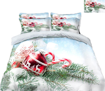 3D Ball Candy Cane Pendant 45129 Christmas Quilt Duvet Cover Xmas Bed Pillowcases