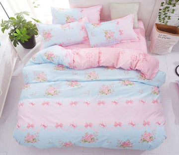 3D Light Blue Pink Stitching 5103 Bed Pillowcases Quilt