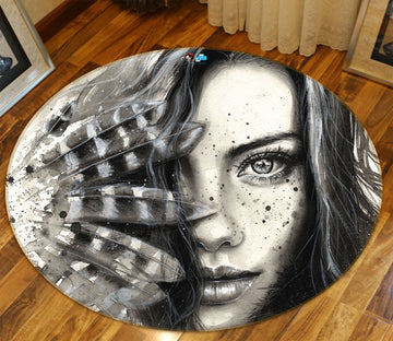 3D Black White Girl 72180 Round Non Slip Rug Mat
