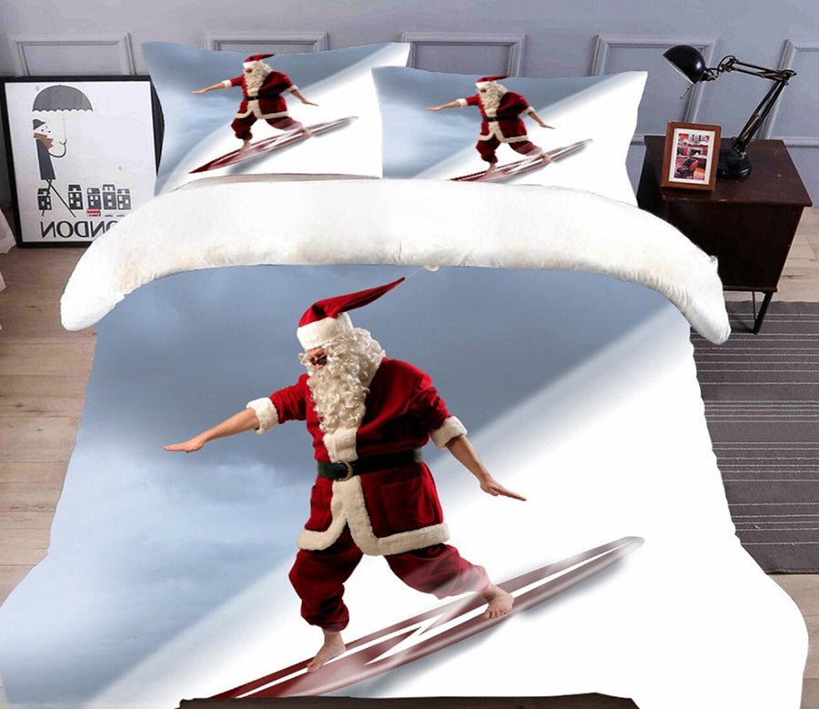 3D Santa Skiing 45201 Christmas Quilt Duvet Cover Xmas Bed Pillowcases