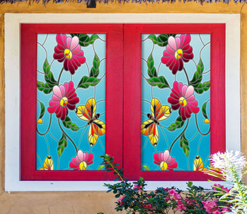 3D Butterfly Flower 089 Window Film Print Sticker Cling Stained Glass UV Block