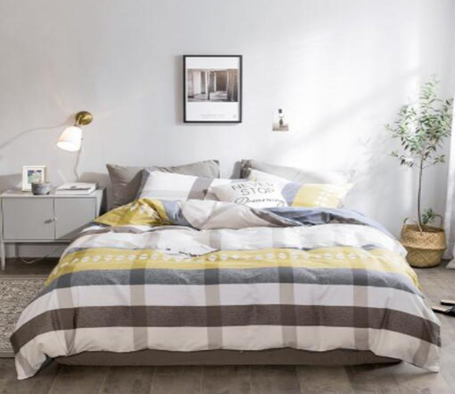 3D Brown And Yellow Stitching 14068 Bed Pillowcases Quilt
