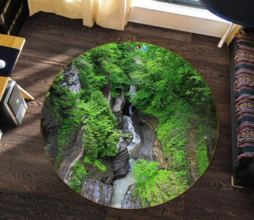 3D Jungle Mountain Stream 74075 Round Non Slip Rug Mat
