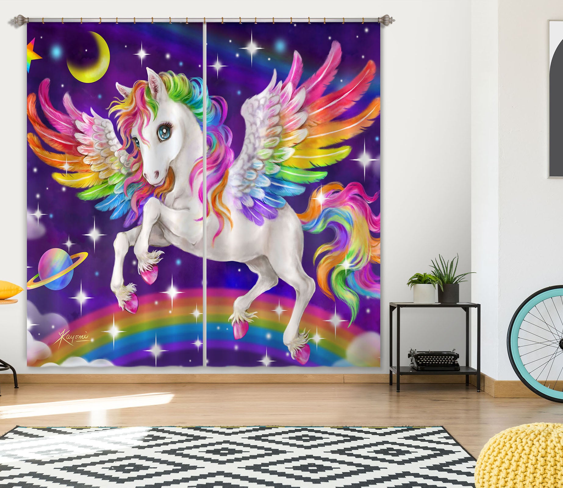 3D Unicorn Wings 9048 Kayomi Harai Curtain Curtains Drapes