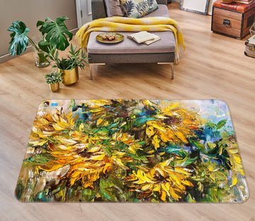 3D Yellow Sunflower 3838 Skromova Marina Rug Non Slip Rug Mat