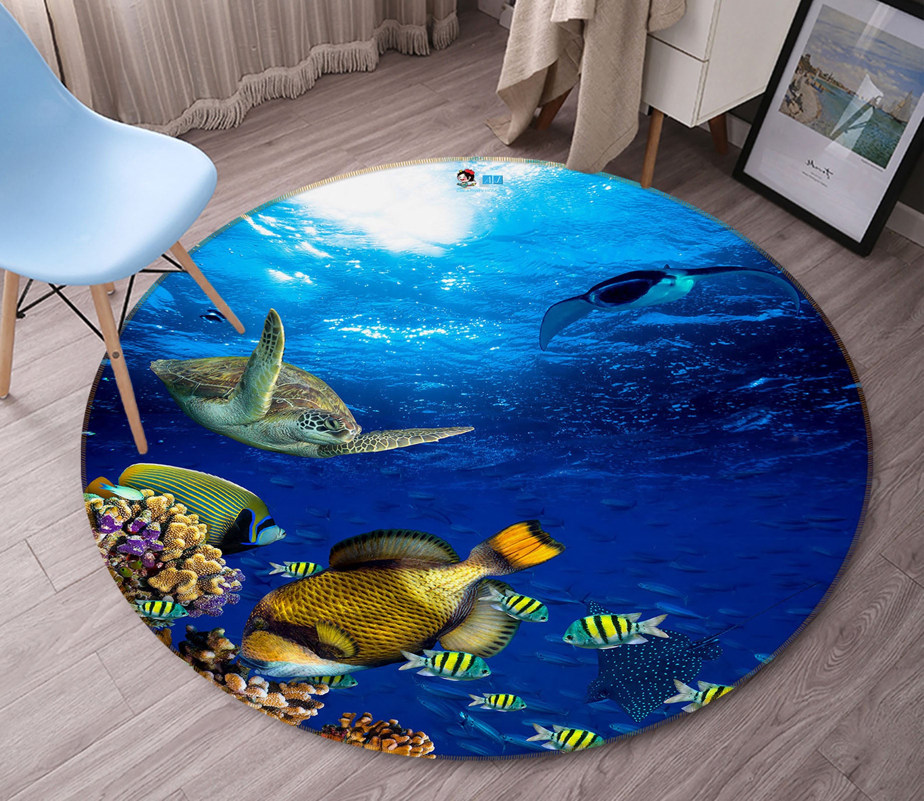 3D Seabed Fish 69100 Round Non Slip Rug Mat