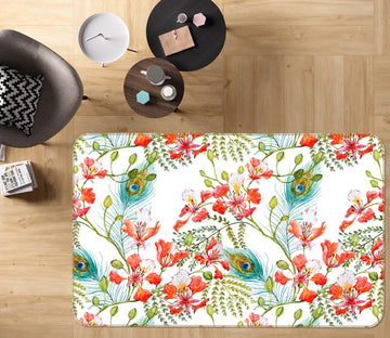 3D Flower Peacock Feather 37045 Non Slip Rug Mat