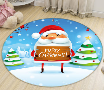3D Santa Claus 54185 Christmas Round Non Slip Rug Mat Xmas